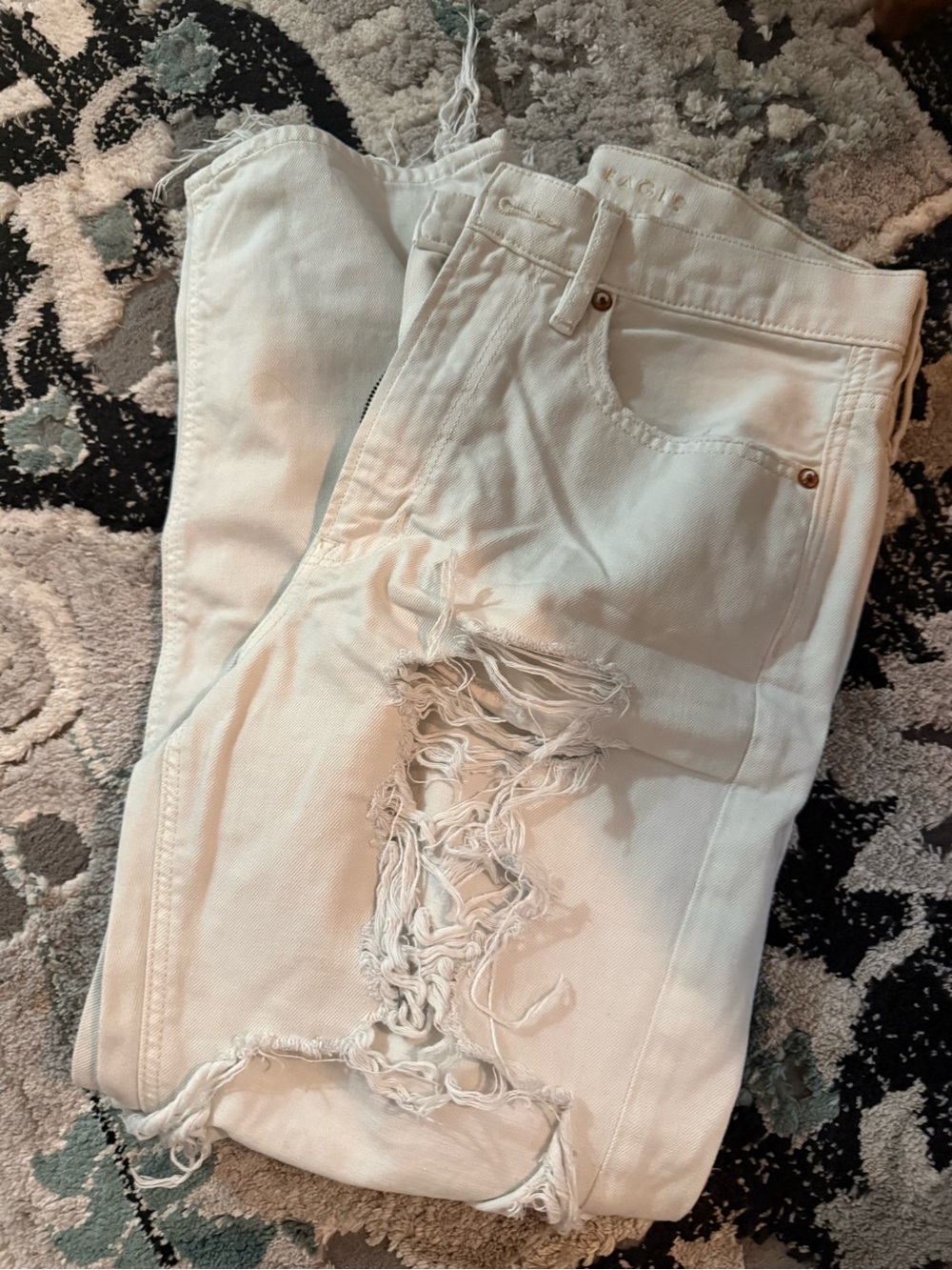 American Eagle Outfitters White Distressed Boyfriend Jeans